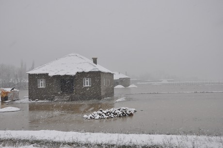 Hakkari'nin Yüksekova ilçesinde etkili olan yağışlar sel dönüşünce bir çok köy sel sular altında kaldı.