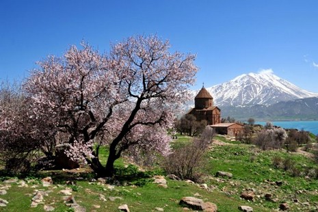 Depremlerin büyük zarar verdiği Van'da, Gevaş İlçesi'ndeki Akdamar Adası'na gidenler, kuş sesleri arasında mavinin, yeşilin ve rengarenk çiçeklerin süslediği doyumsuz manzarayı seyrederek, depremi ve yaşadıkları acıları unutmaya çalışıyor.