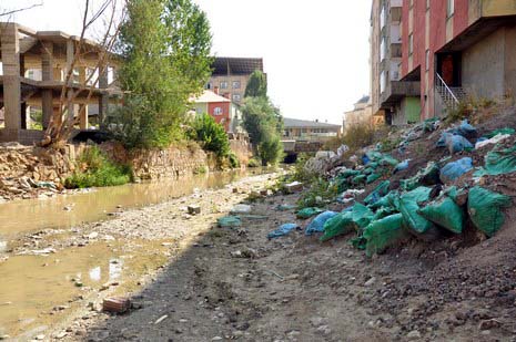 Hakkarinin Yüksekova ilçesinde çarşı merkezi içinde giden dere yatağı insan sağlığını tehdit ediyor. Mikrop yuvası haline gelen dere yatağı vatandaşların tepki gösteriyor.