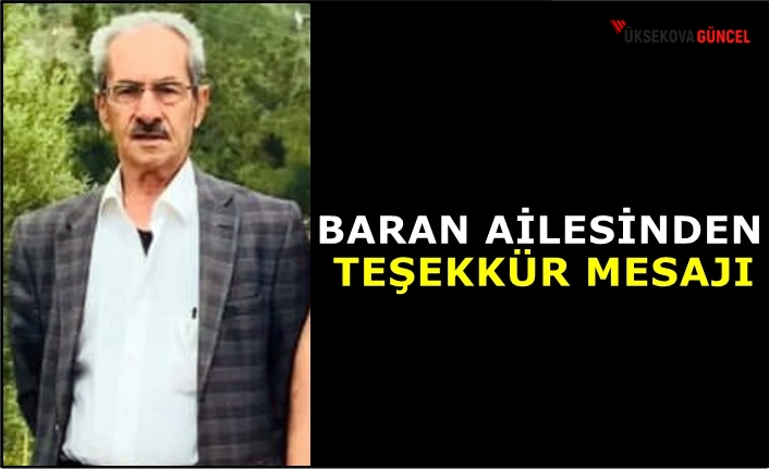 Baran Ailesinden Teşekkür Mesajı