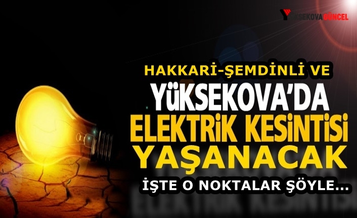 Hakkari-Yüksekova ve Şemdinli'de Elektrik Kesintisi Yaşanacak