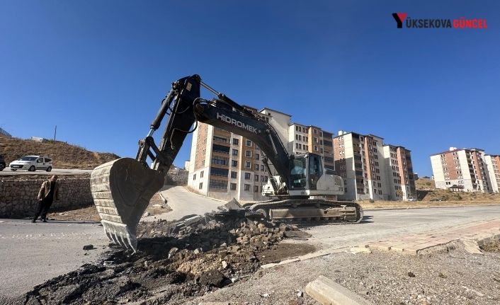 Yüksekova Belediyesi Pizok TOKİ yollarında asfalt çalışması öncesi ilk kazmayı vurdu.