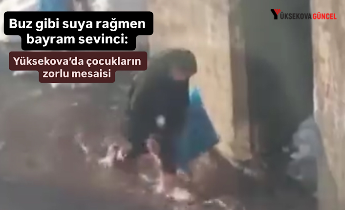 Buz gibi suya rağmen bayram sevinci: Yüksekova’da çocukların zorlu mesaisi