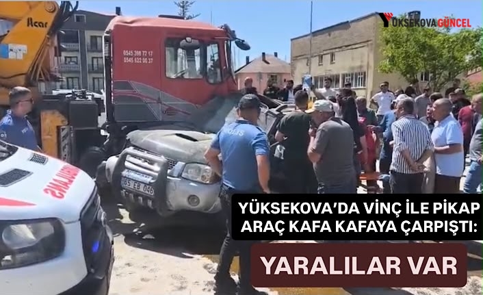 Yüksekova ilçesinde hafif ticari araç ile vincin çarpışması sonucu 1 kişi yaralandı