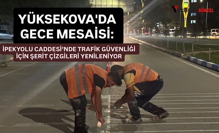 Yüksekova'da gece mesaisi: İpekyolu Caddesi’nde trafik güvenliği için şerit çizgileri yenileniyor