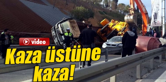 Aracın üzerine vinç devrildi