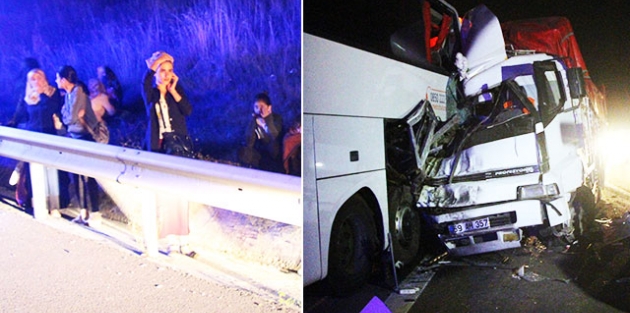 Arıza yapan yolcu otobüsüne kamyon çarptı: 1 ölü, 4 yaralı