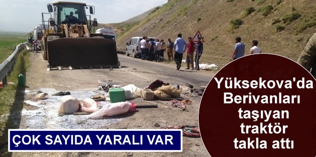 Berivanları taşıyan traktör takla attı; 1 ölü 28 yaralı