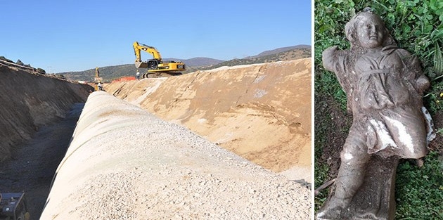 Kanal kazısından tarihi heykel çıktı