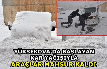 Yüksekova'da Başlayan Kar Yağışıyla Araçlar...