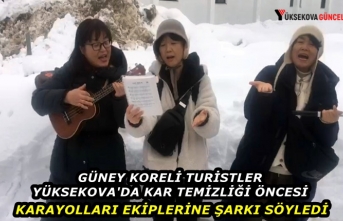 Güney Koreli turistler Yüksekova'da kar temizliği öncesi Karayolları ekiplerine şarkı söyledi