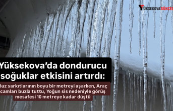 Yüksekova’da dondurucu soğuklar etkisini artırdı: Buz sarkıtlarının boyu bir metreyi aşarken, Araç camları buzla tuttu, Yoğun sis nedeniyle görüş mesafesi 10 metreye kadar düştü