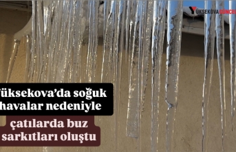 Yüksekova’da soğuk havalar nedeniyle çatılarda buz sarkıtları oluştu