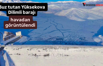 Buz tutan Yüksekova Dilimli barajı havadan görüntülendi
