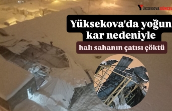 Yüksekova'da yoğun kar nedeniyle halı sahanın...