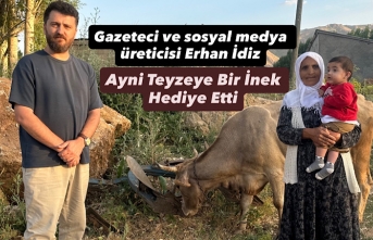 Gazeteci ve sosyal medya üreticisi Erhan İdiz, Ayni Teyze’ye Bir İnek Hediye Etti