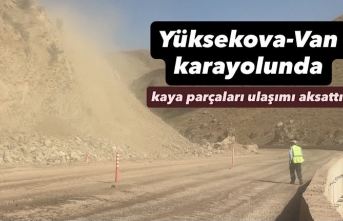 Yüksekova-Van Karayolunda Kaya Parçaları Ulaşımı Aksattı
