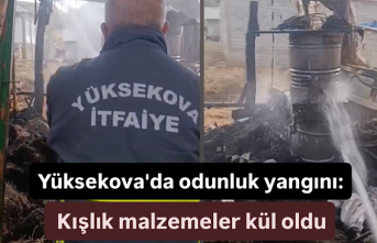 Yüksekova'da odunluk yangını: Kışlık malzemeler...
