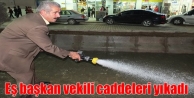 Eş başkan vekili caddeleri yıkadı