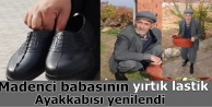 Madenci babasının yırtık lastik ayakkabısı yenilendi