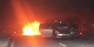 Otomobil alev aldı, tünelde zincirleme kaza