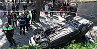 Otomobil çay bahçesinin avlusuna devrildi: 1 yaralı