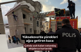 Yüksekova’da yürekleri ağza getiren kaza: Çatıda asılı kalan vatandaş ekiplerce kurtarıldı